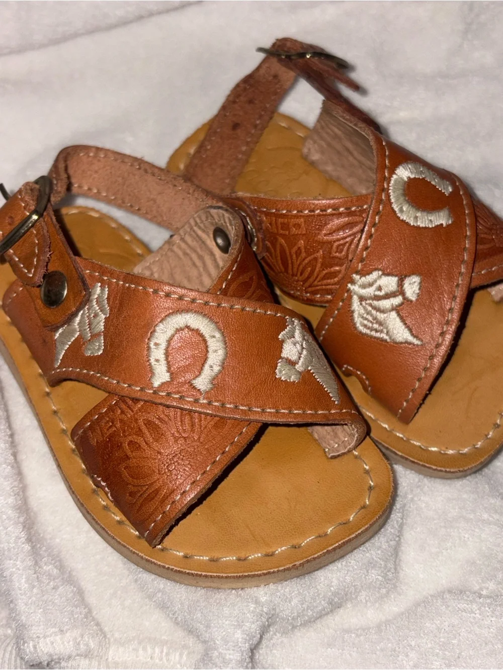 Mexican Leather Embroidered Kids Sandals - Toddlers